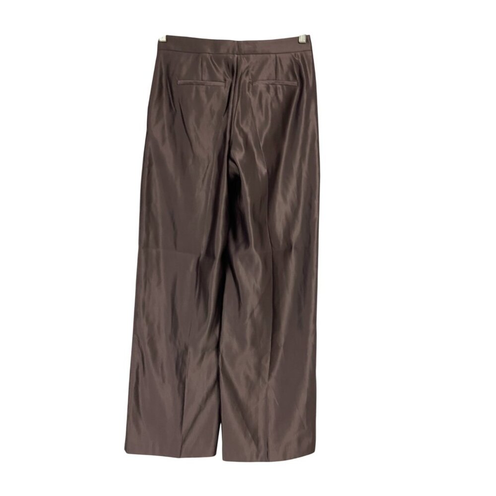 Zara Satin Wide-Leg Trousers in Chocolate Brown - Picture 4 of 16